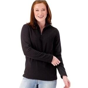Lands End Womens Black Fleece 1/4 Zip‎ Fleece Pullover 1X